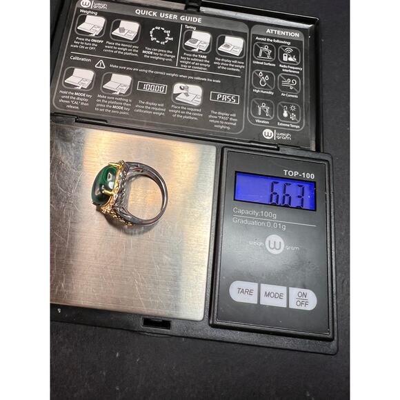 Karis Platinum & 18K Gold Plated Malachite Statement Ring Size 7 - Picture 15 of 16